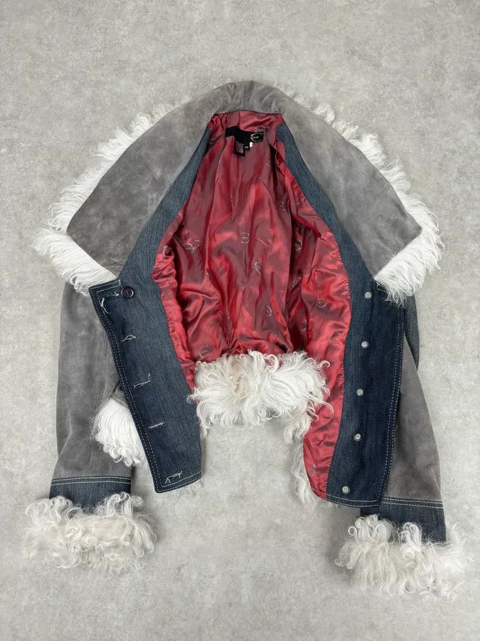 Roberto Cavalli AW2005 Cavalli Mongolian Fur Grey Leather & Blue Denim Jacket Size M / US 6-8 / IT 42-44 - 10 Thumbnail