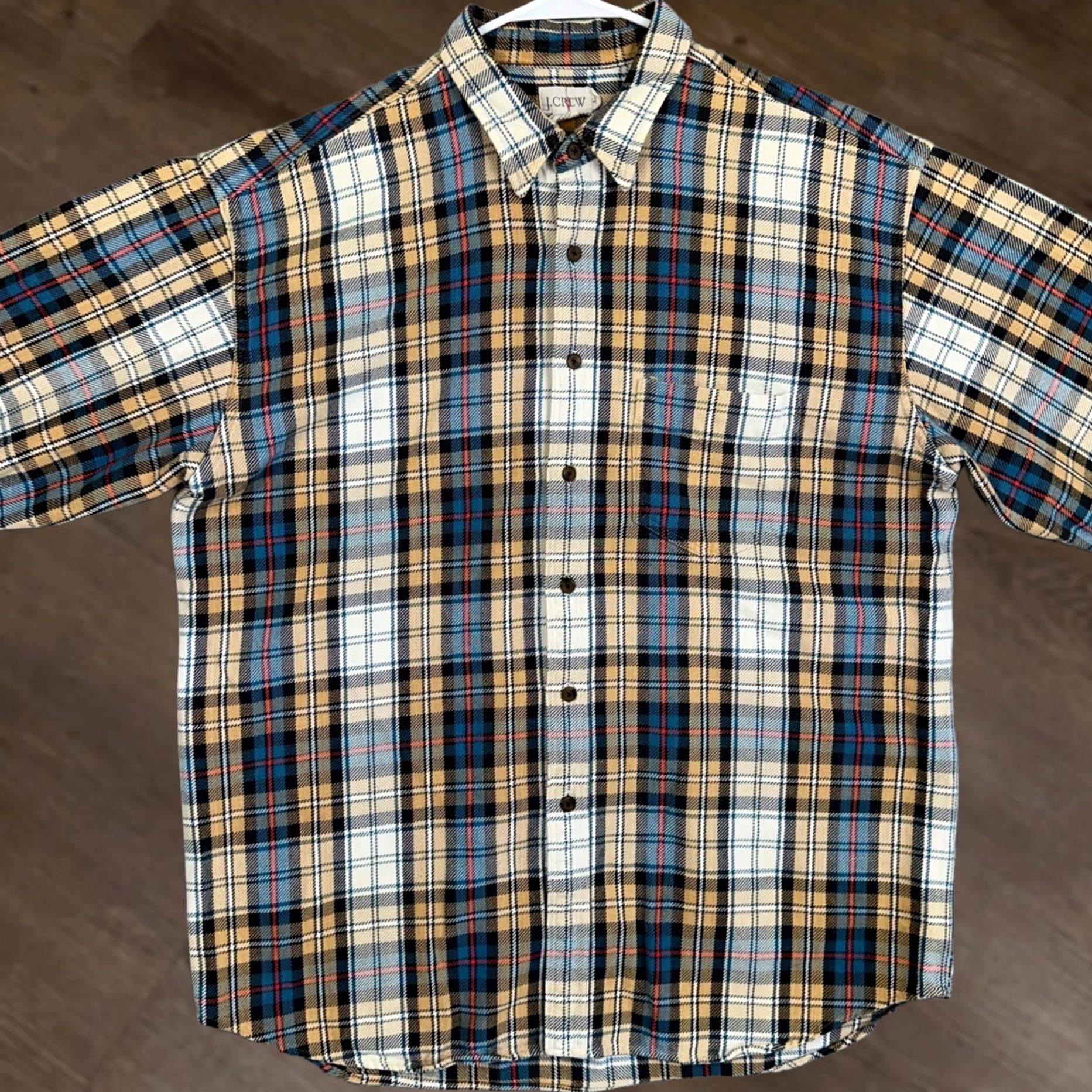 J.Crew J.CREW Shirt Mens XL Blue Tan Plaid Flannel Button Up Long Sleeve Casual Workwear Size US XL / EU 56 / 4 - 1 Thumbnail