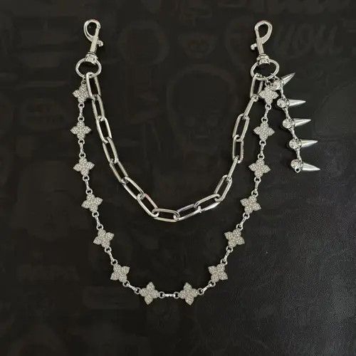 Jewelry Silver Chain Punk Spike Wallet Chain, Double Layer Size ONE SIZE - 3 Thumbnail
