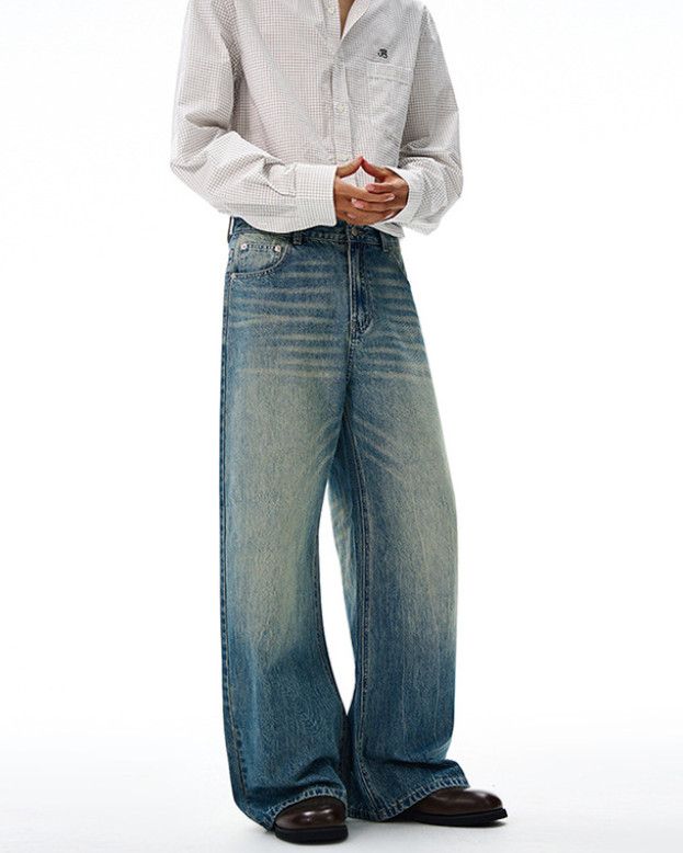 Japanese Brand American whiskered baggy men's straight wide-leg jeans Size US 32 / EU 48 - 3 Thumbnail