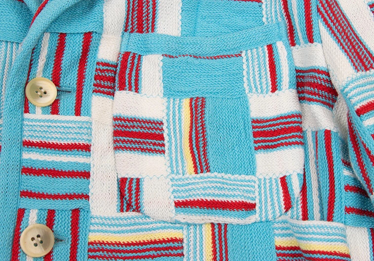 Issey Miyake Cotton Stripe Knit Patchwork Design Jacket in White and Blue Size US XL / EU 56 / 4 - 7 Thumbnail