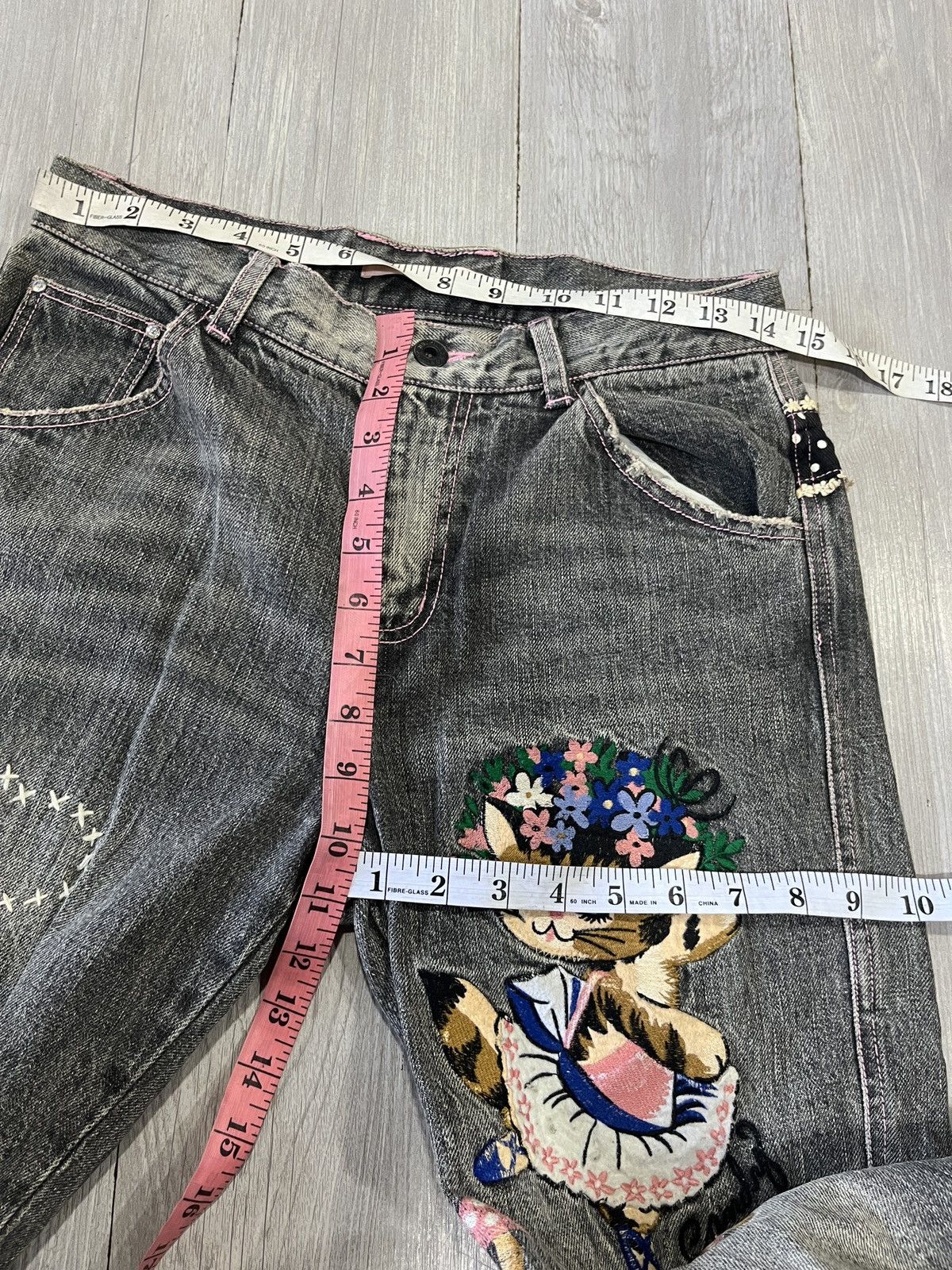Hysteric Glamour Vintage candy stripper jeans with embroidery Cat & Rabbit Size US 29 - 9 Thumbnail