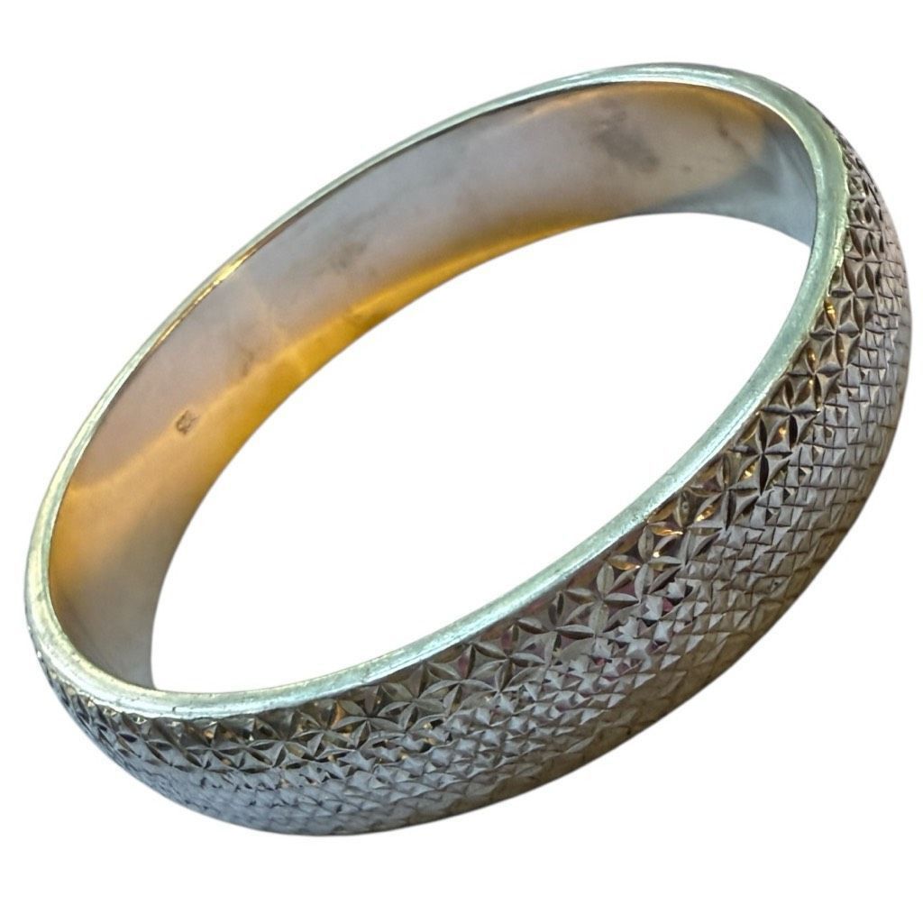 Sterling Silver STERLING SILVER Solid Diamond Cut Etched Sterling Silver Bangle Bracelet Sterling Silver Jewelry Large 2.75” Opening Size ONE SIZE - 2 Thumbnail