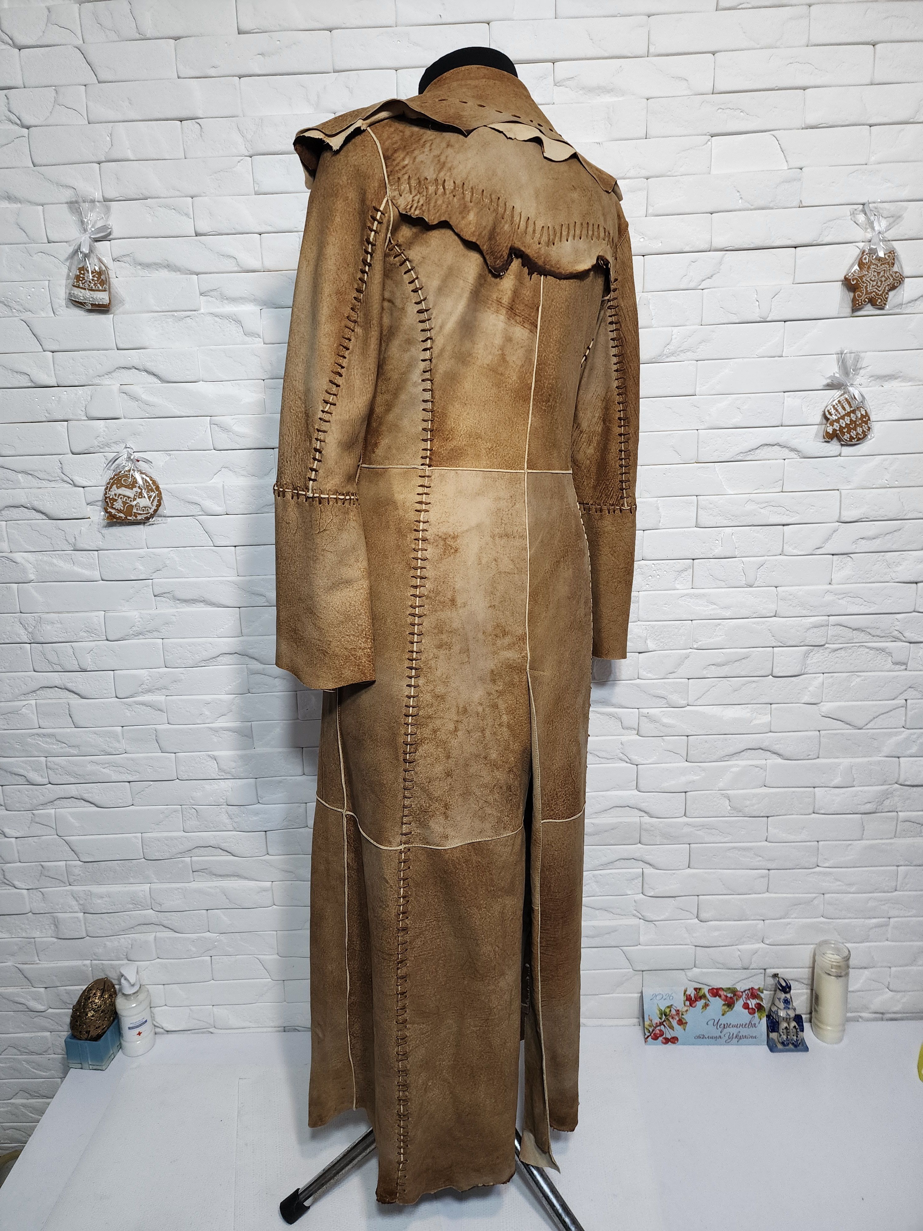 Other Brown Leather Jacket: Long Stylish Women's Coat Size M / US 6-8 / IT 42-44 - 6 Thumbnail