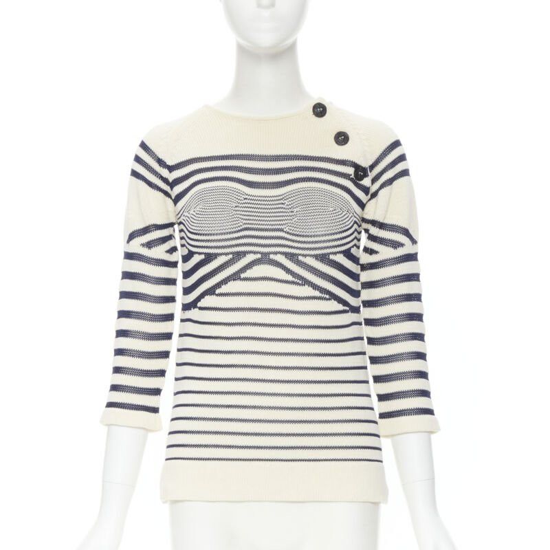 Jean Paul Gaultier new JEAN PAUL GAULTIER vintage Cyber Baba optical stripe sailor sweater S Size S / US 4 / IT 40 - 1 Thumbnail