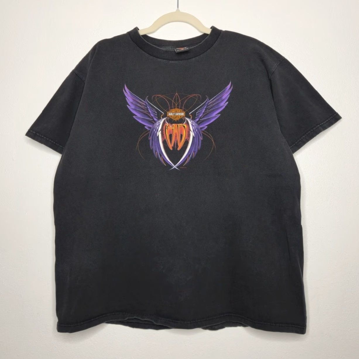 Harley Davidson VINTAGE Harley Davidson Double Sided Wings Logo y2k Art Double Sided Black Shirt XL Unisex Adults Mens Size US XL / EU 56 / 4 - 2 Thumbnail