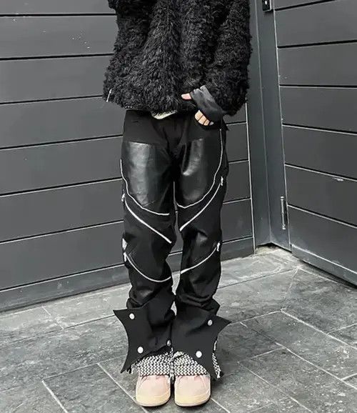 Japanese Brand × Jean Long Black Patchwork Pu Leather Pants Size US 34 / EU 50 - 4 Thumbnail