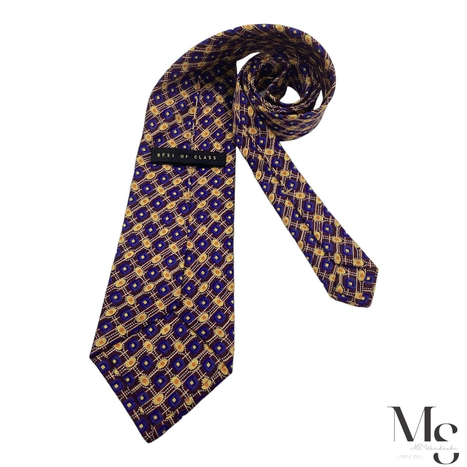 Robert Talbott ROBERT TALBOTT Brown Blue & Gold Geometric Silk Tie Printed Size ONE SIZE - 2 Thumbnail