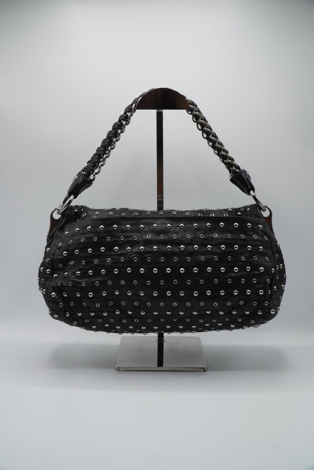 Prada Prada Black Leather Studded Handbag Size ONE SIZE - 2 Thumbnail