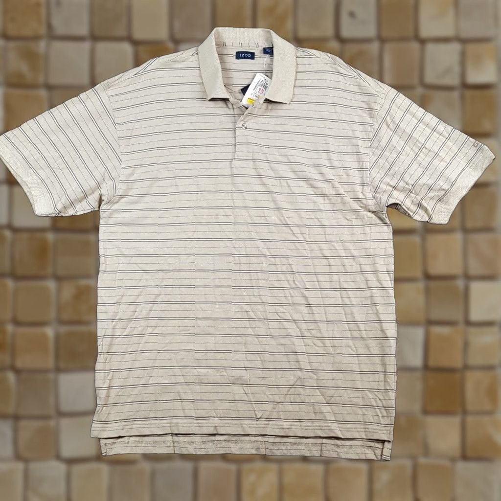 Izod VINTAGE IZOD Polo Shirt Men Beige Striped Golf XL Relaxed Fit Collar Shirt Size US XL / EU 56 / 4 - 1 Thumbnail