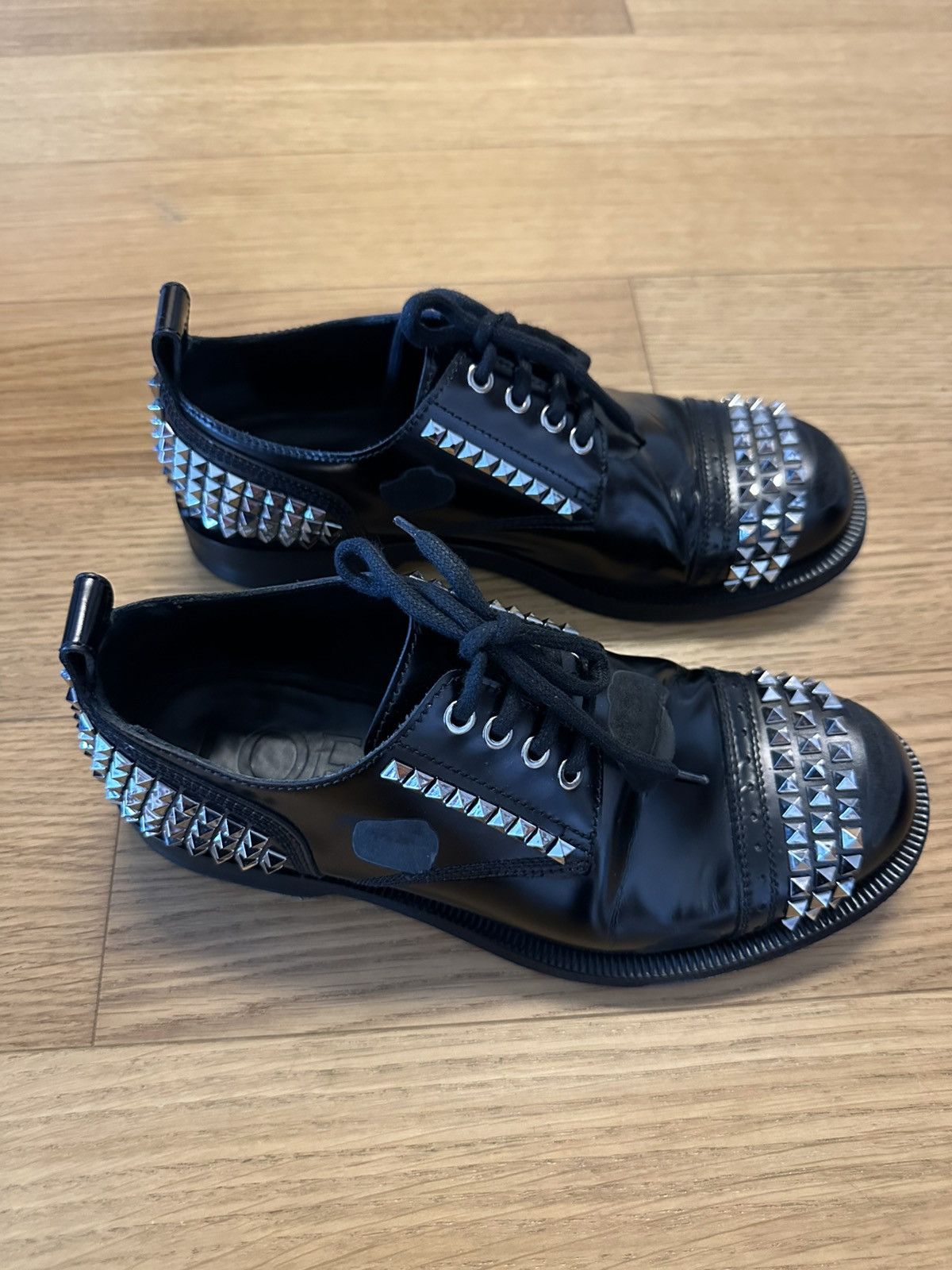 Loewe Loewe Black Distressed Leather Look Studded Oxfords Size 42 Size US 9 / EU 42 - 2 Thumbnail