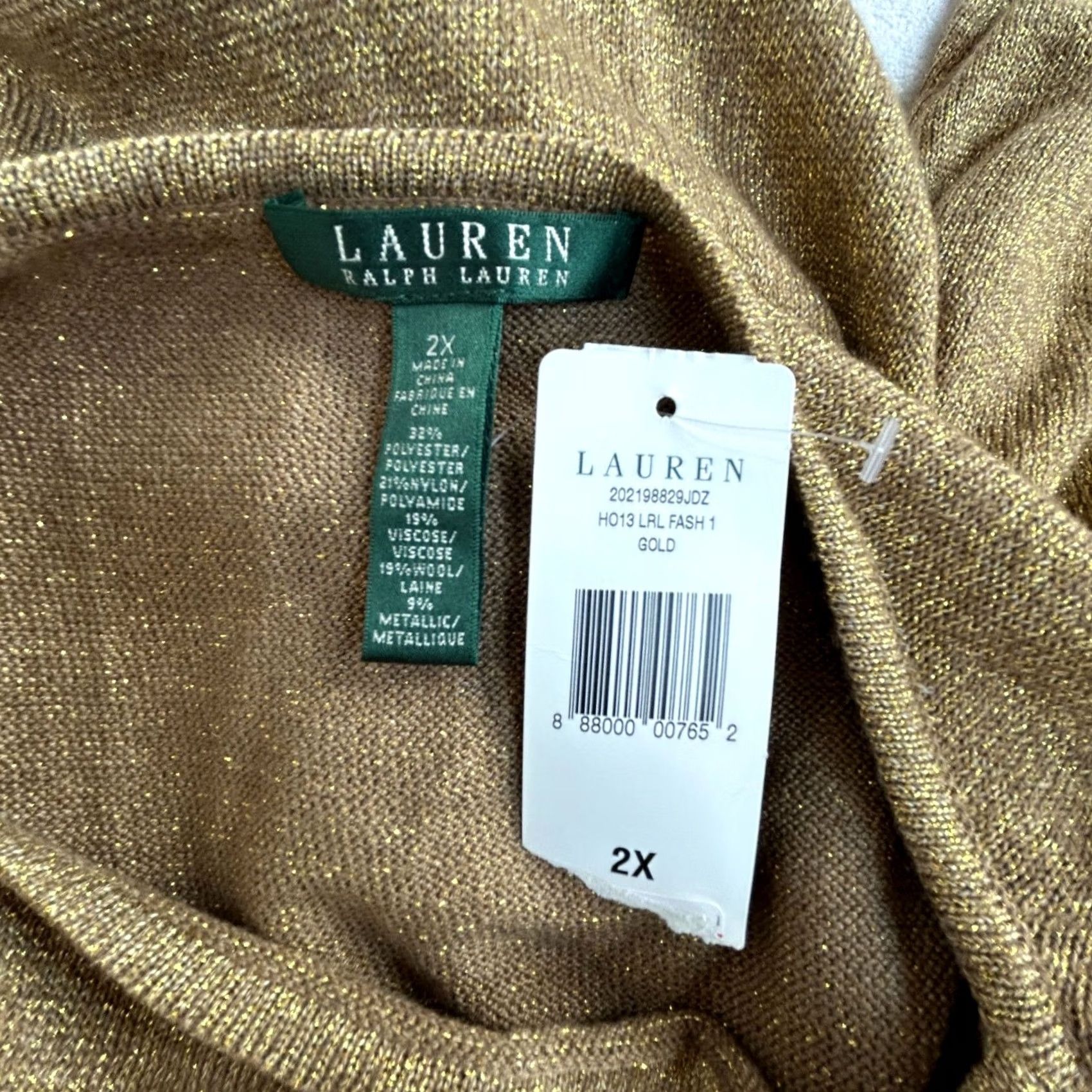 Ralph Lauren Lauren Ralph Lauren Women Gold Metallic Sweater Tunic 2X Pullover 3/4 Sleeve New Size XXL / US 16-18 / IT 52-54 - 3 Thumbnail