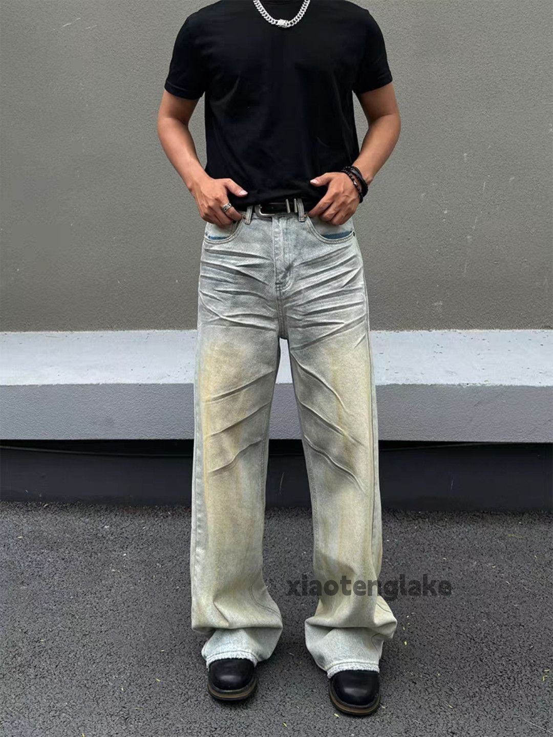 xtl retro faded punk grunge flared loose baggy jeans