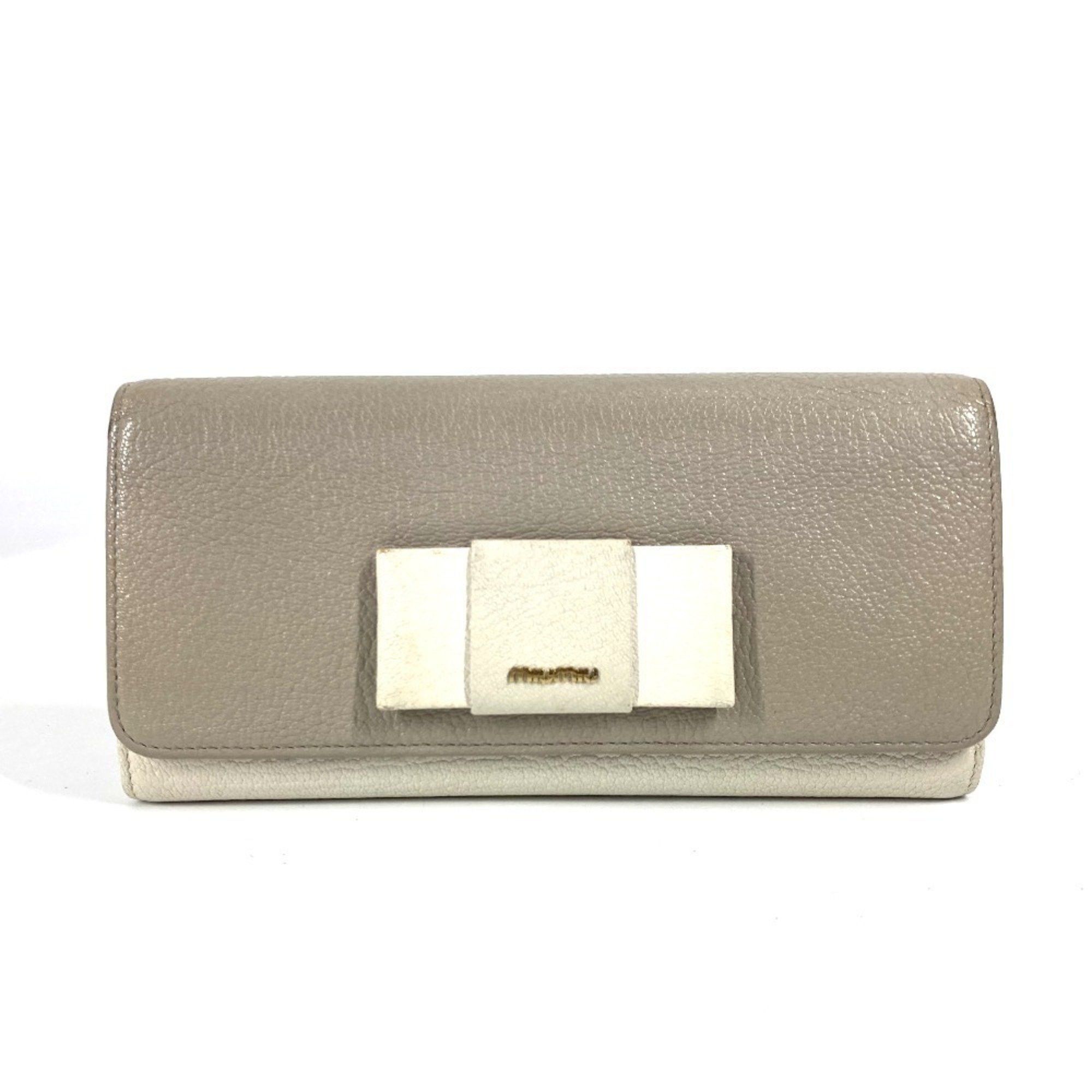 Miu Miu Miu Miu miu 5MH109 Pass case with business card holder and Madras long wallet Ribbon Long Leather Women's Gray Size ONE SIZE - 1 Thumbnail