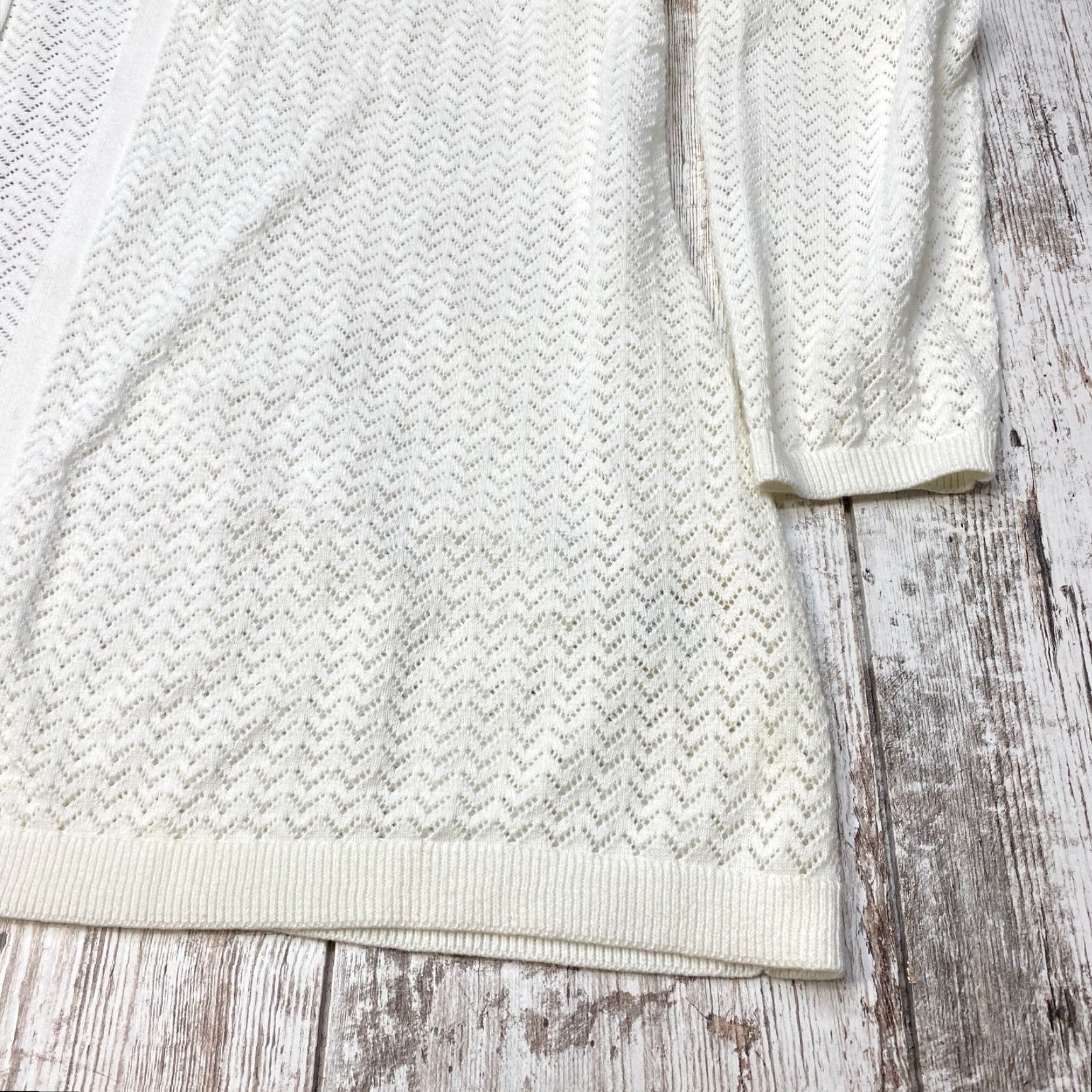 Vintage L.L. Bean Open Front Sweater 2XL Womens White 100% Cotton Cardigan Raglan Open Front Chevron Design Size XXL / US 16-18 / IT 52-54 - 4 Thumbnail