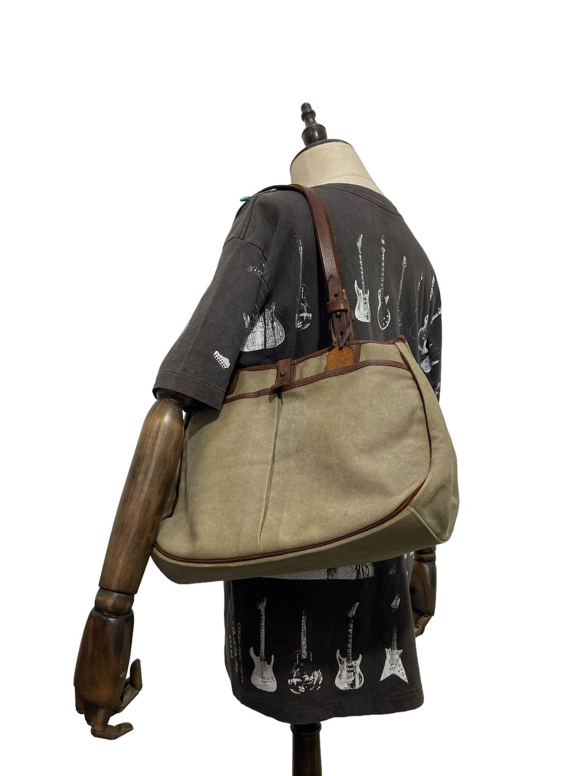 Japanese Brand Leather Cotton Canvas Paquet Shoulder Bag 4🟩 Size ONE SIZE - 2 Thumbnail