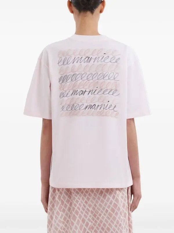 Marni o1w1db11125 Logo-Print Cotton T-Shirt in Pink Size L / US 10 / IT 46 - 3 Thumbnail