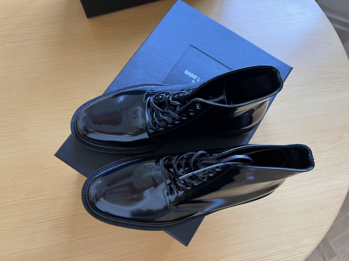 Hedi Slimane × Saint Laurent Paris Patent Leather Army Boots (s/s 2013, Hedi Slimane). US 8.5. Size US 8.5 / EU 41-42 - 3 Thumbnail