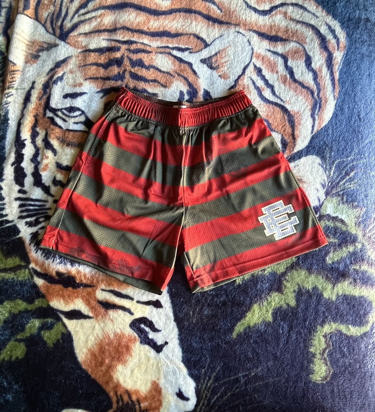 image of Eric Emanuel Freddy Krueger Mesh Shorts in Red/Grey, Men's (Size 34)