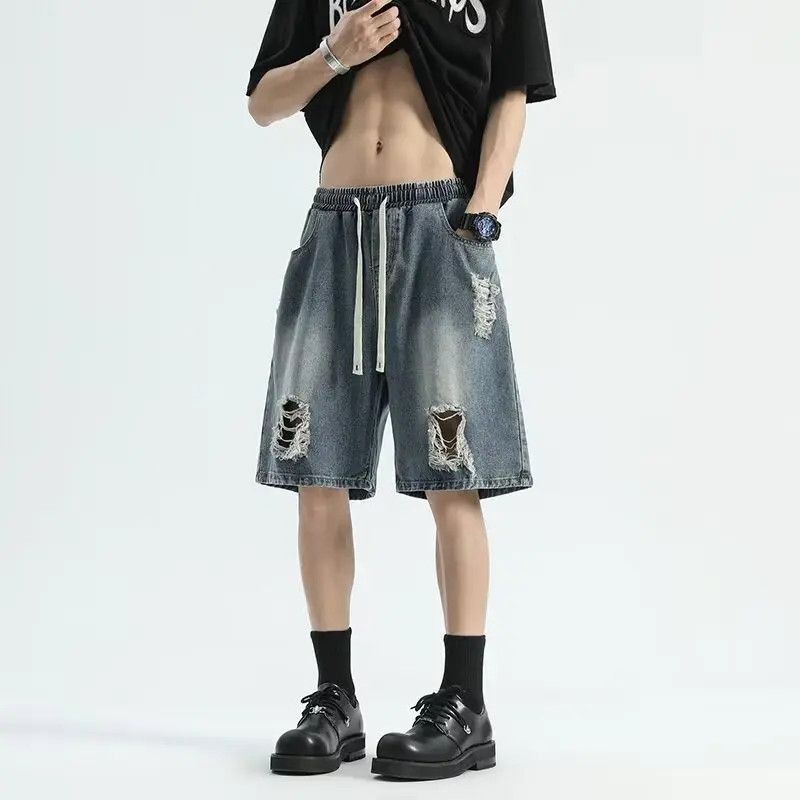 Japanese Brand Loose straight leg ripped denim shorts Size US 32 / EU 48 - 5 Thumbnail