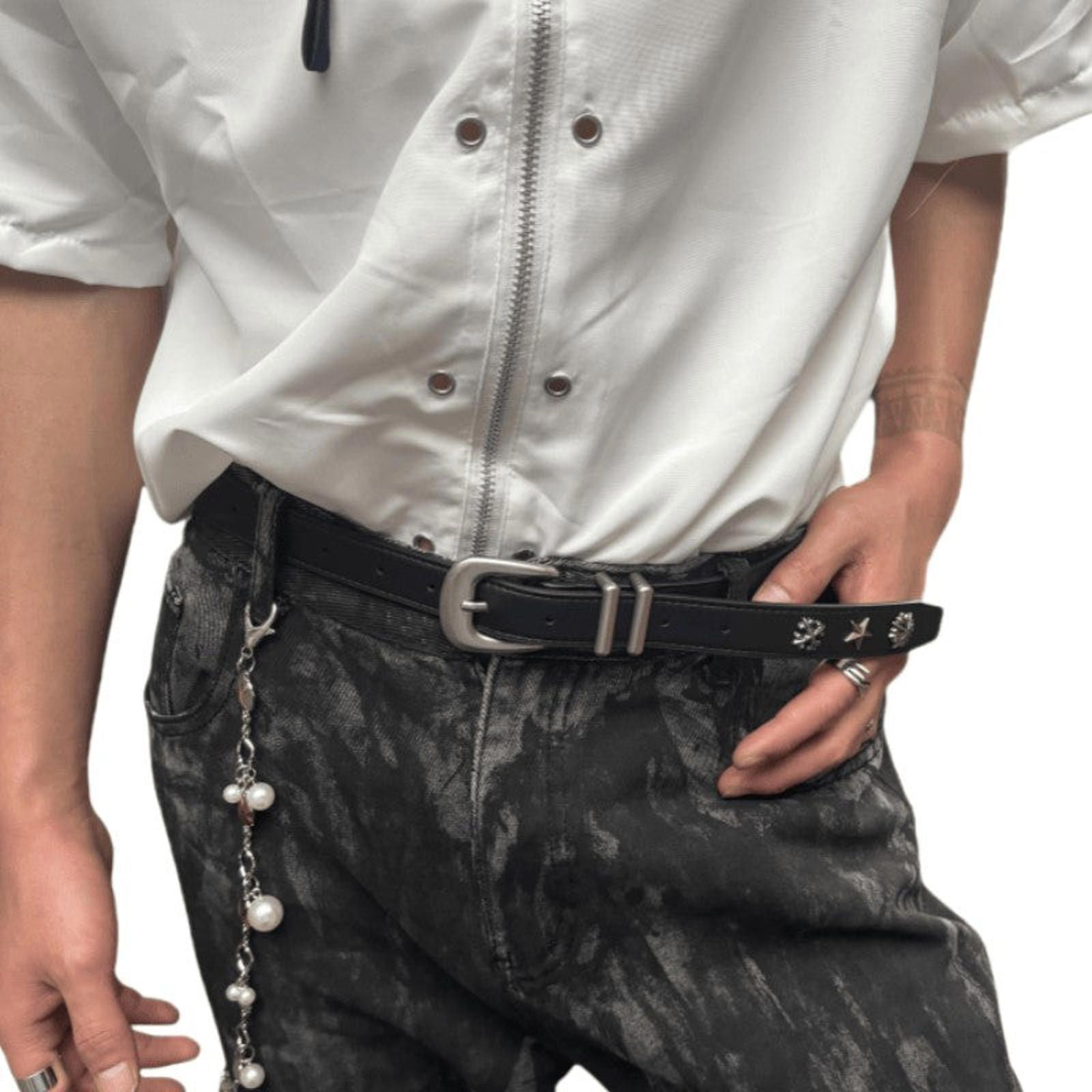 Other Distressed Cowhide Belt – Silver Star Rivets, Unisex Size ONE SIZE - 2 Thumbnail
