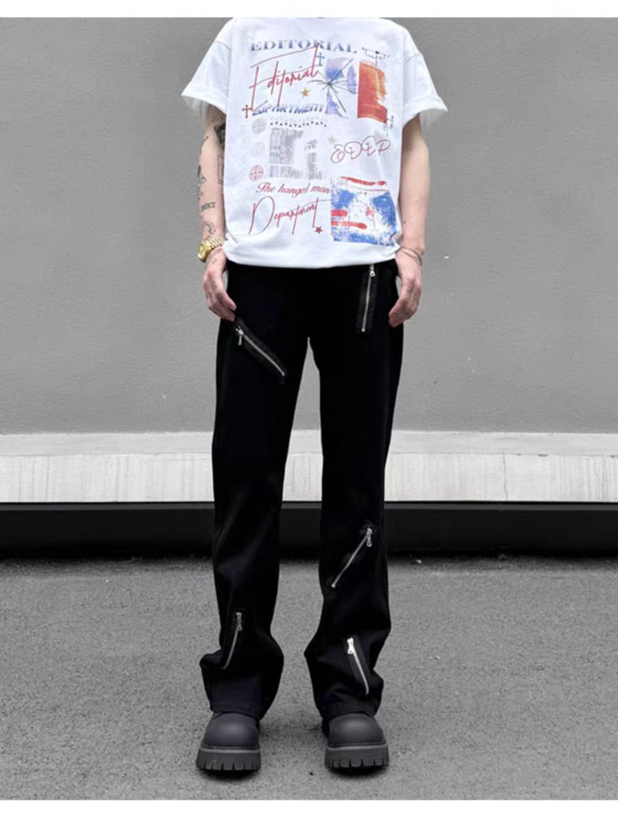 Japanese Brand × Jean High Street Black Hip Hop Micro Flare Loose Zipper Jeans Size US 34 / EU 50 - 4 Thumbnail