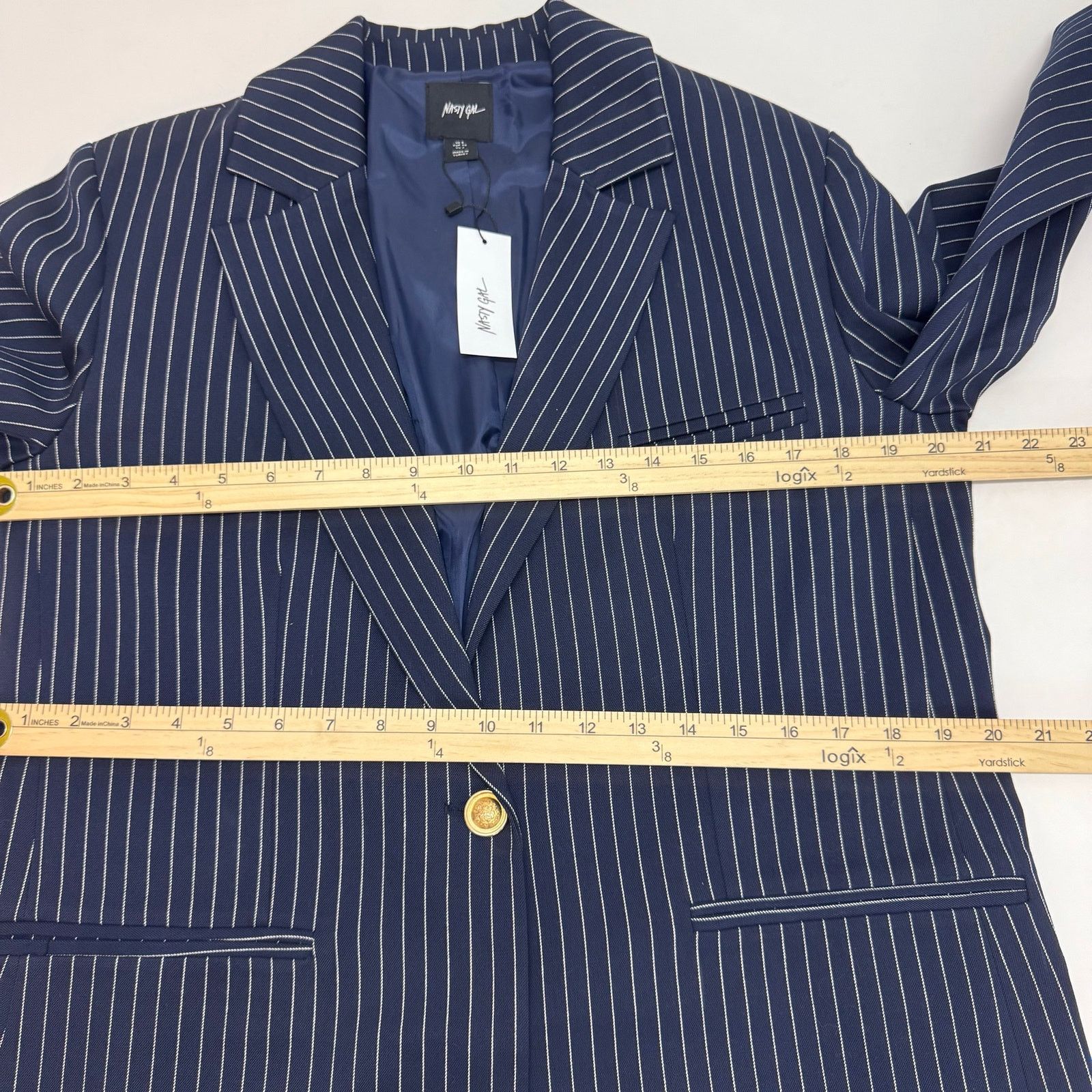 Nasty Gal NWT Nasty Gal Navy Blue Pinstripe Single Breasted Blazer Size XS / US 0-2 / IT 36-38 - 7 Thumbnail