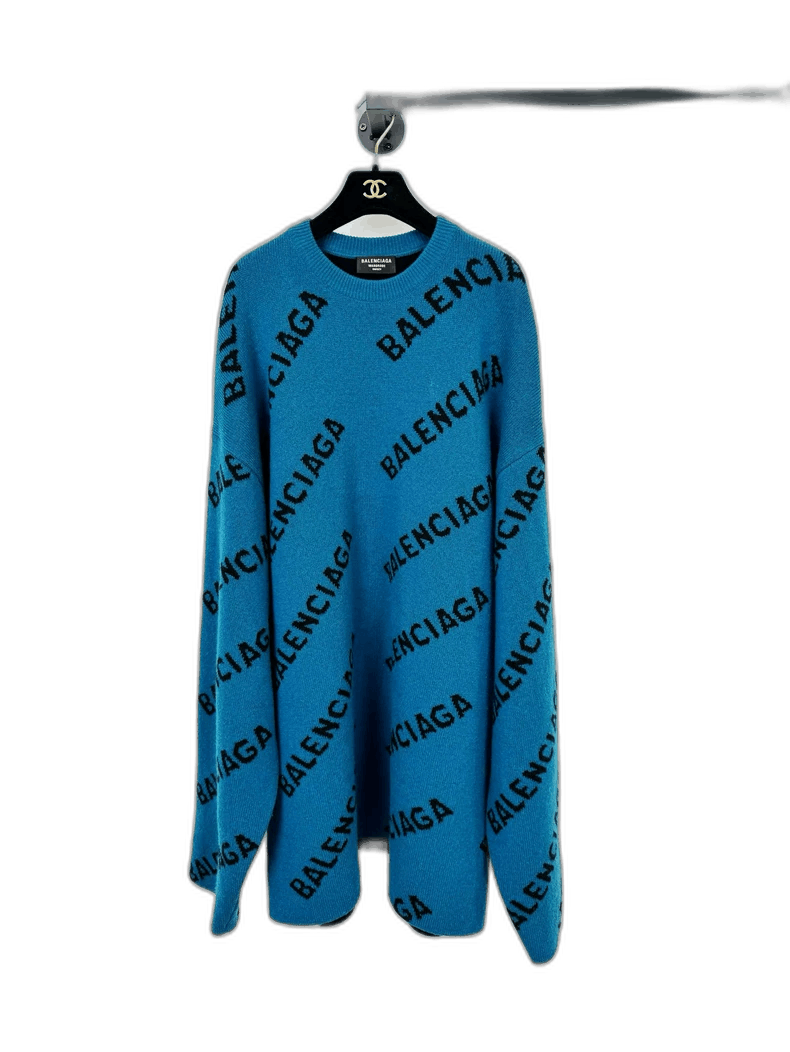 Balenciaga Blue Logo Sweater Dress-2505