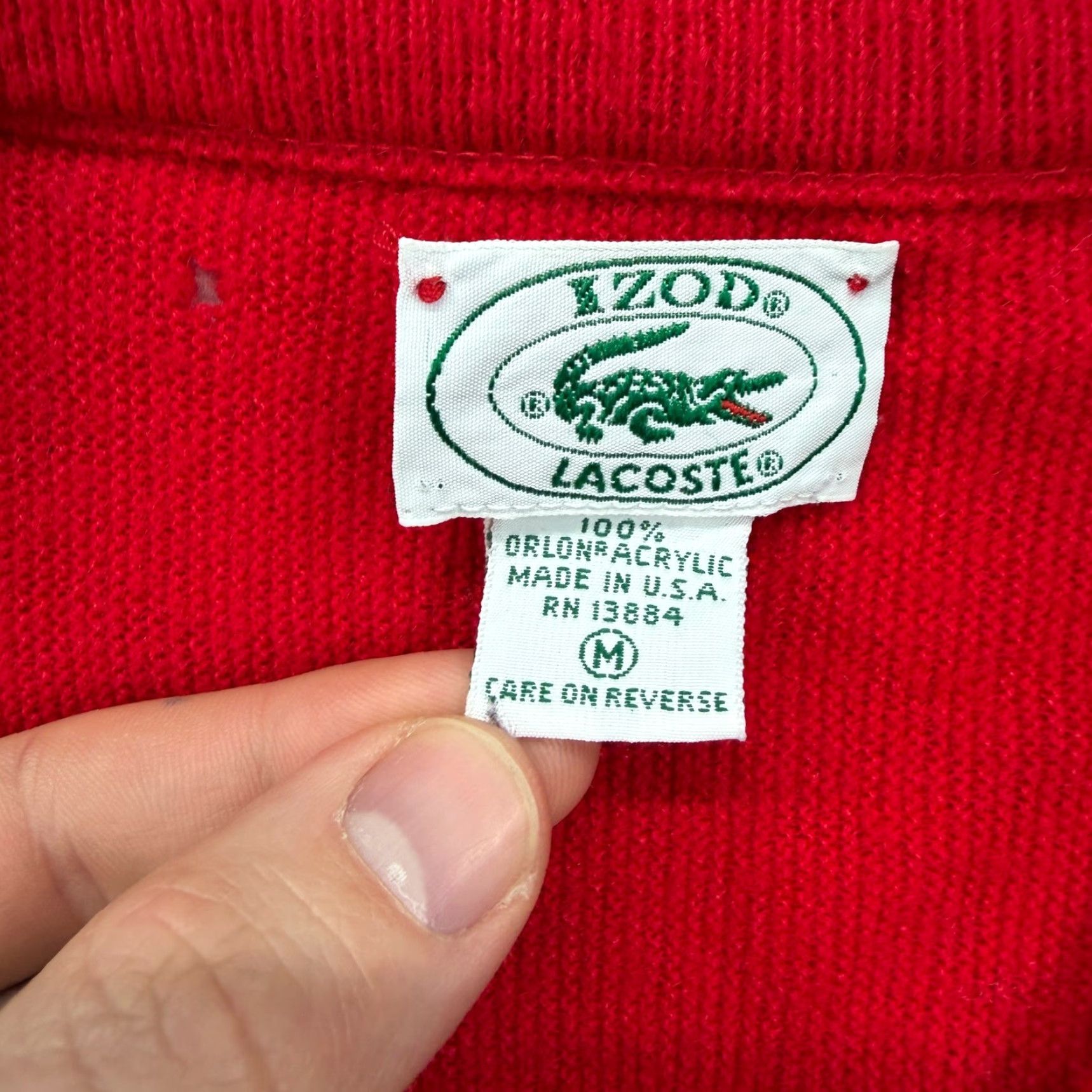 Izod VINTAGE Izod Lacoste Red V-Neck Sweater Mens M Orlon Acrylic Made in USA Size US M / EU 48-50 / 2 - 3 Thumbnail