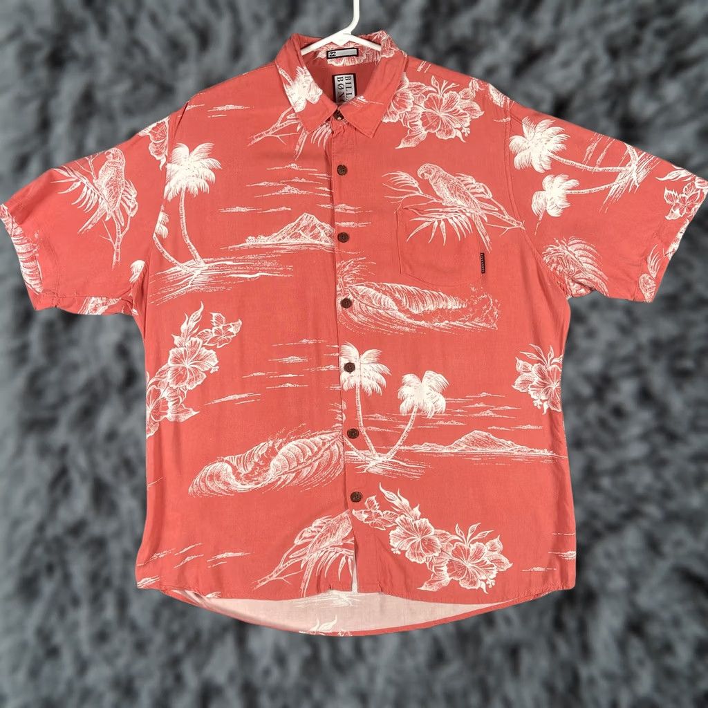 Billabong VINTAGE Billabong Shirt Mens Large Salmon White Hawaiian Aloha Rayon Parrot Palm Floral Size US L / EU 52-54 / 3 - 1 Thumbnail