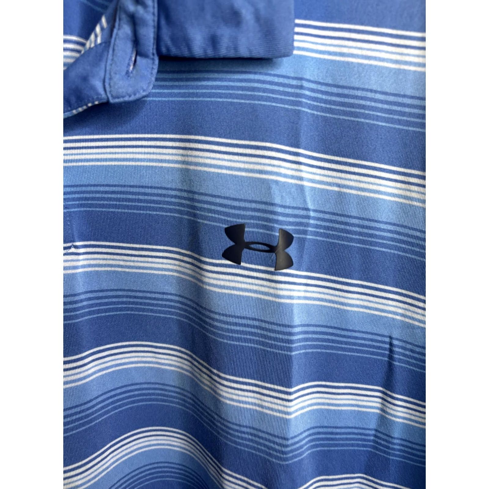 Under Armour Under Armour Shirt Mens 2XL Blue Polo Stripe HeatGear Golf Performance Loose Fit Size US XXL / EU 58 / 5 - 2 Thumbnail