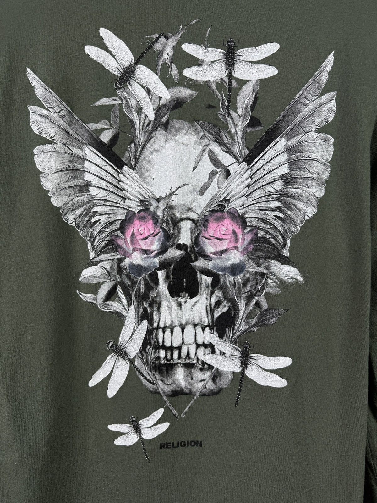 True Religion Religion Long Sleeve T-Shirt Graphic Skull Dragonfly Green Size US XL / EU 56 / 4 - 13 Thumbnail