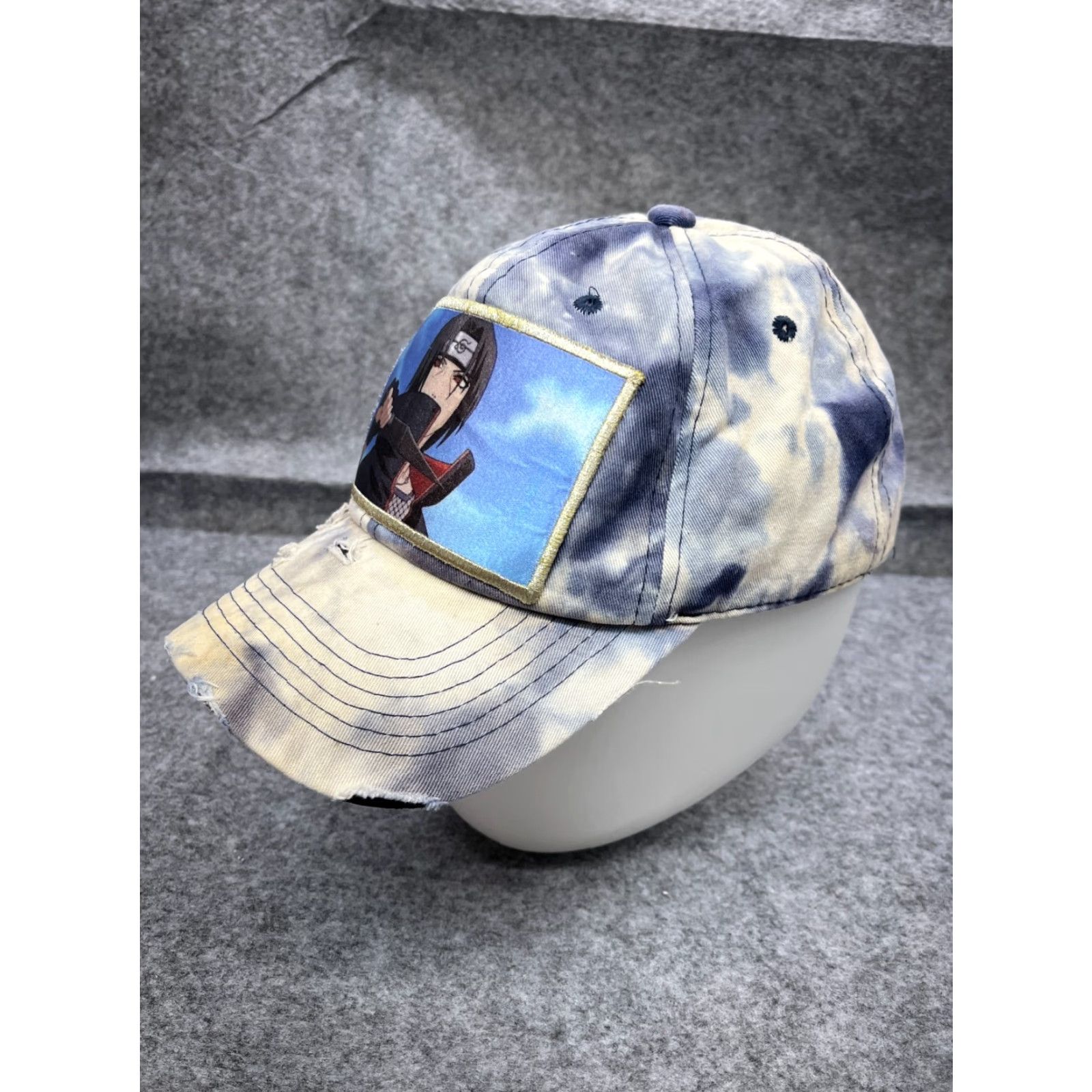 Vintage Pit Bull Itachi Uchiha Hat Cap Snapback Adjustable One Size OS Blue White Tie Dye Cotton Distressed Anime Outdoor Logo Casual Size ONE SIZE - 4 Thumbnail