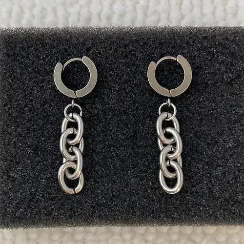 Jewelry Stainless Steel Tassel Chain Dangle Drop Earrings For Men in Silver