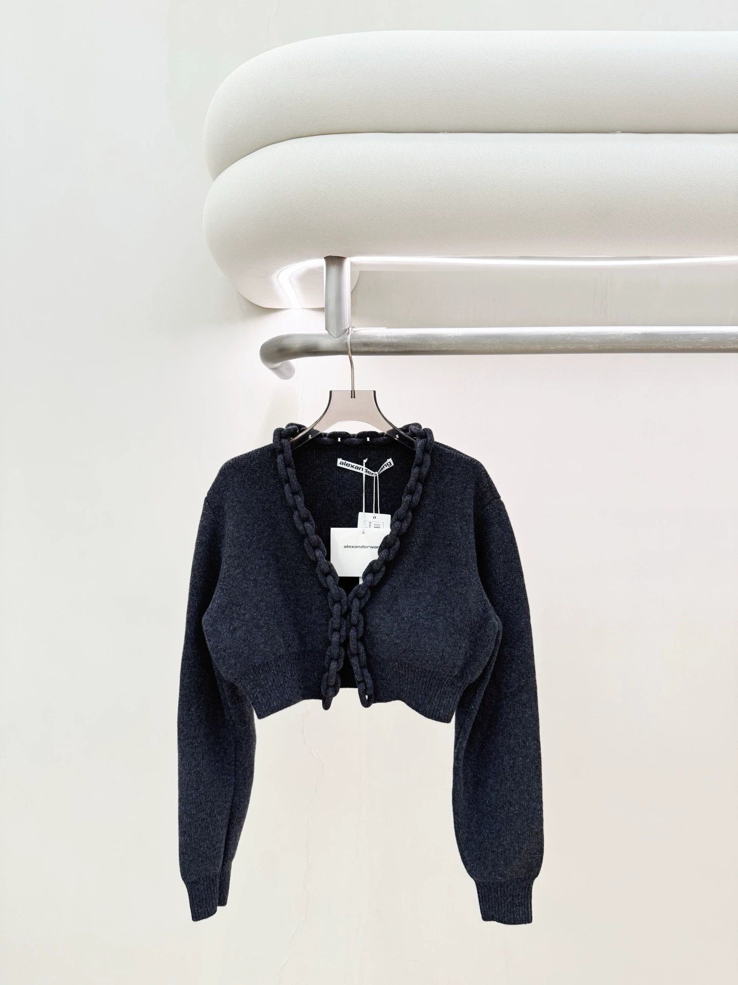 Alexander Wang Alexander Wang gray chain link collar cardigan S 99 new Size S / US 4 / IT 40 - 1 Thumbnail