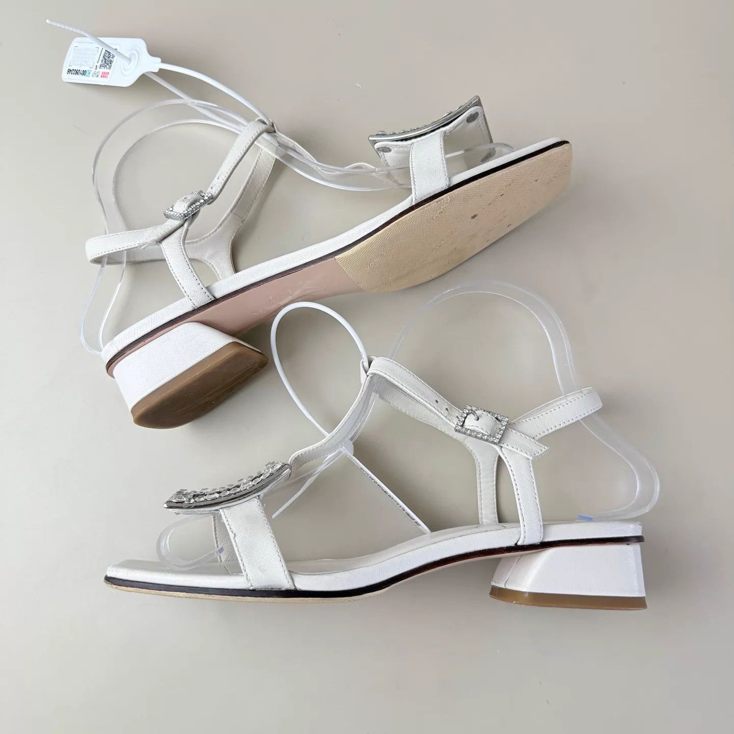 Roger Vivier RV Women's Ivory Rhinestone Square Buckle Sandals 37 Size US 6.5 / IT 36.5 - 5 Thumbnail