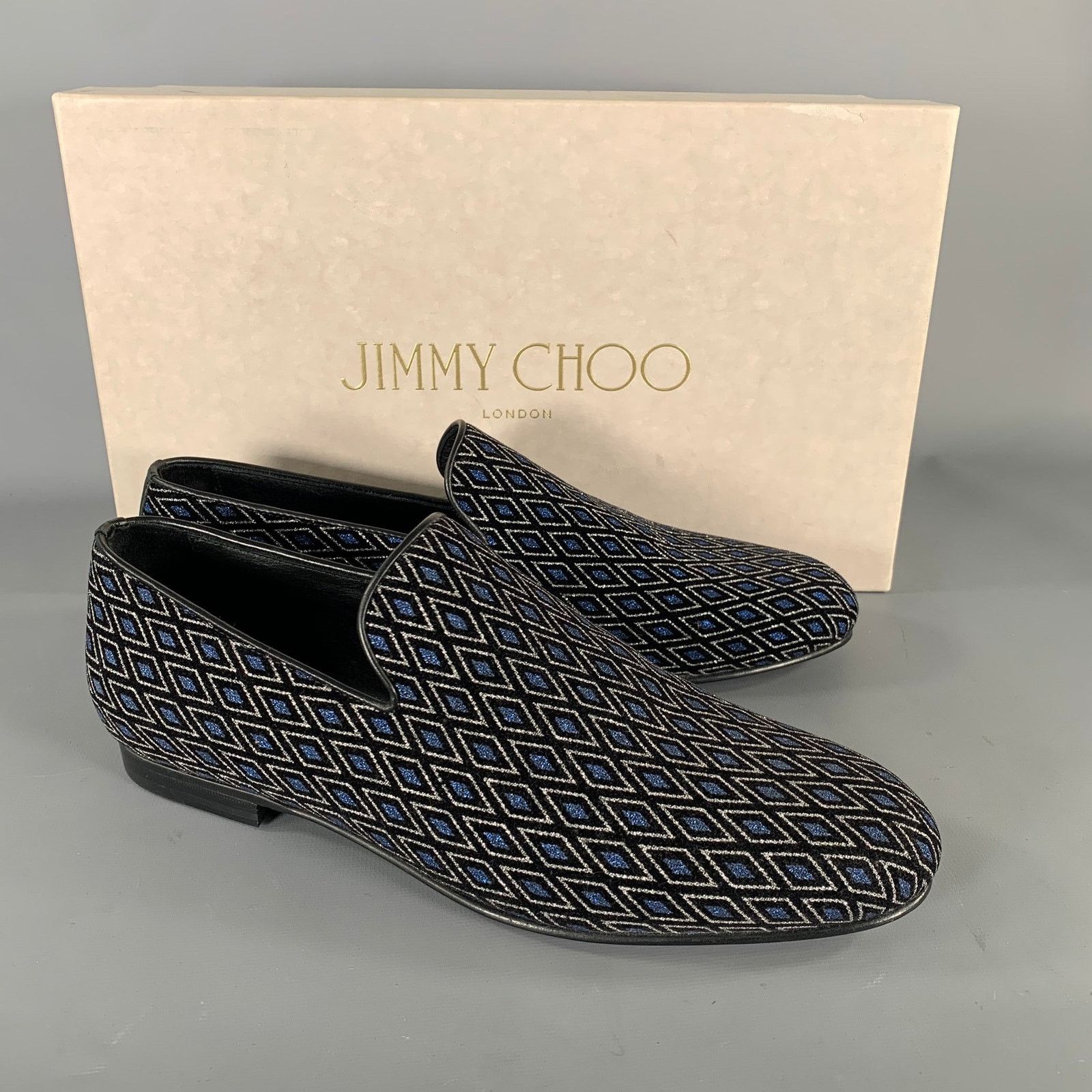 Jimmy Choo JIMMY CHOO Size 8 Navy Black Diamond Velvet Loafers Size US 8 / EU 41 - 8 Thumbnail