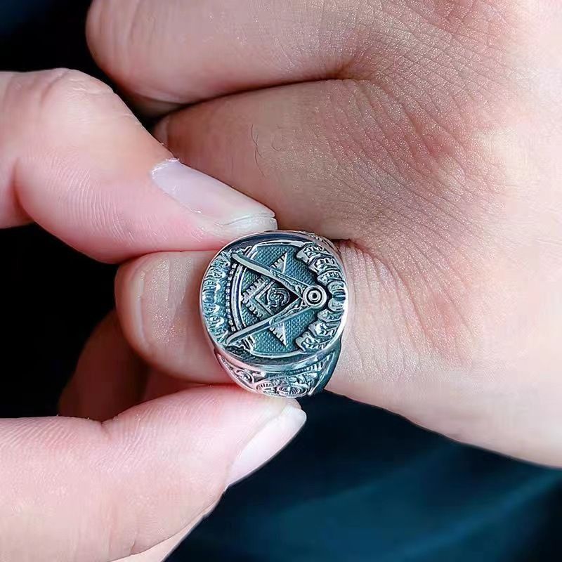 Jewelry Freemasonry Vintage Jewelry Rings Open Size Chrome Ring Size ONE SIZE - 6 Thumbnail