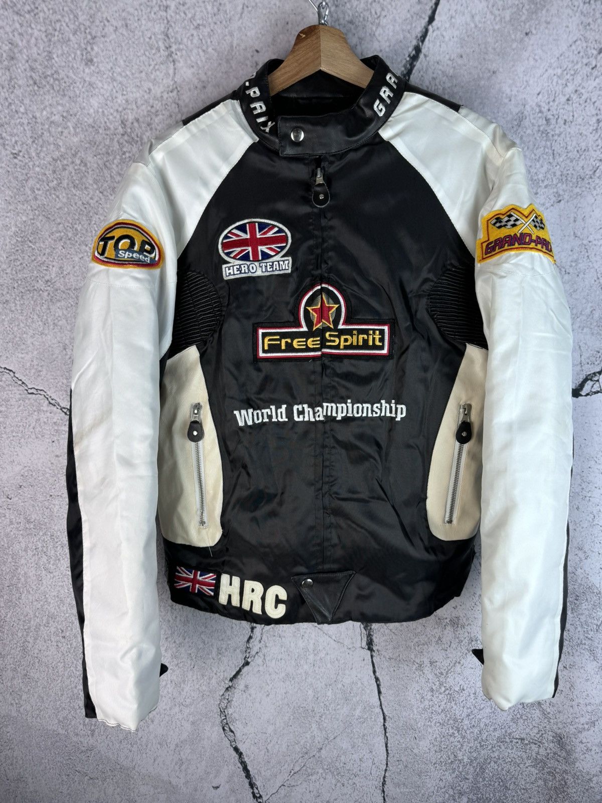 image of Avant Garde x Leather Jacket Vintage Y2K Gb Racing Eco Leather Track Jacket in Black (Size Medium)