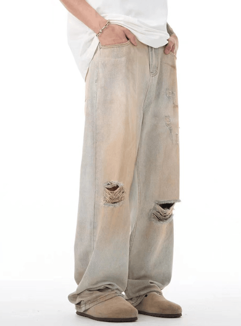Japanese Brand × Jean Washed men's washed distressed loose ripped jeans Size US 32 / EU 48 - 3 Thumbnail