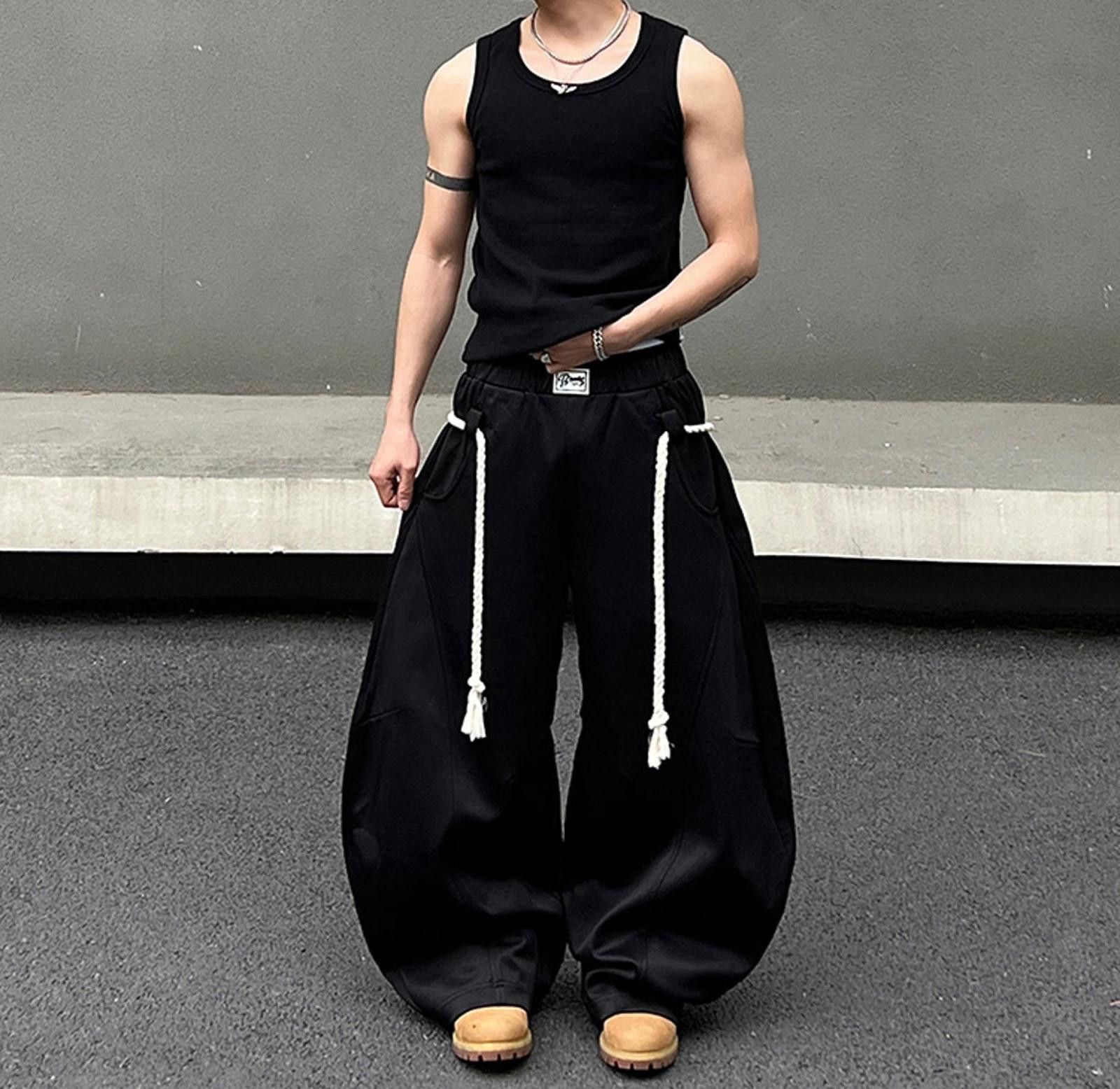 Other Trendy Black Baggy Pants with Rope Detail Size US 30 / EU 46 - 5 Thumbnail