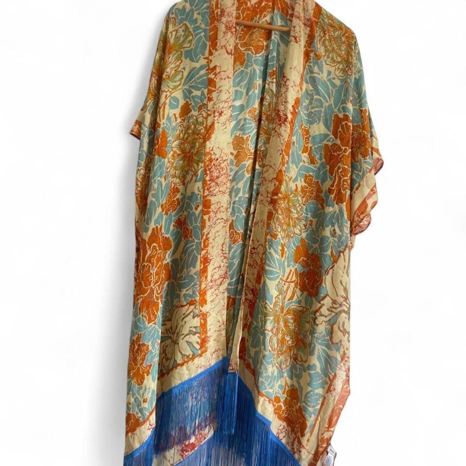Nutsa Modebadze modena floral fringe maxi kimono one size bnwt boho festival Size ONE SIZE - 1 Thumbnail