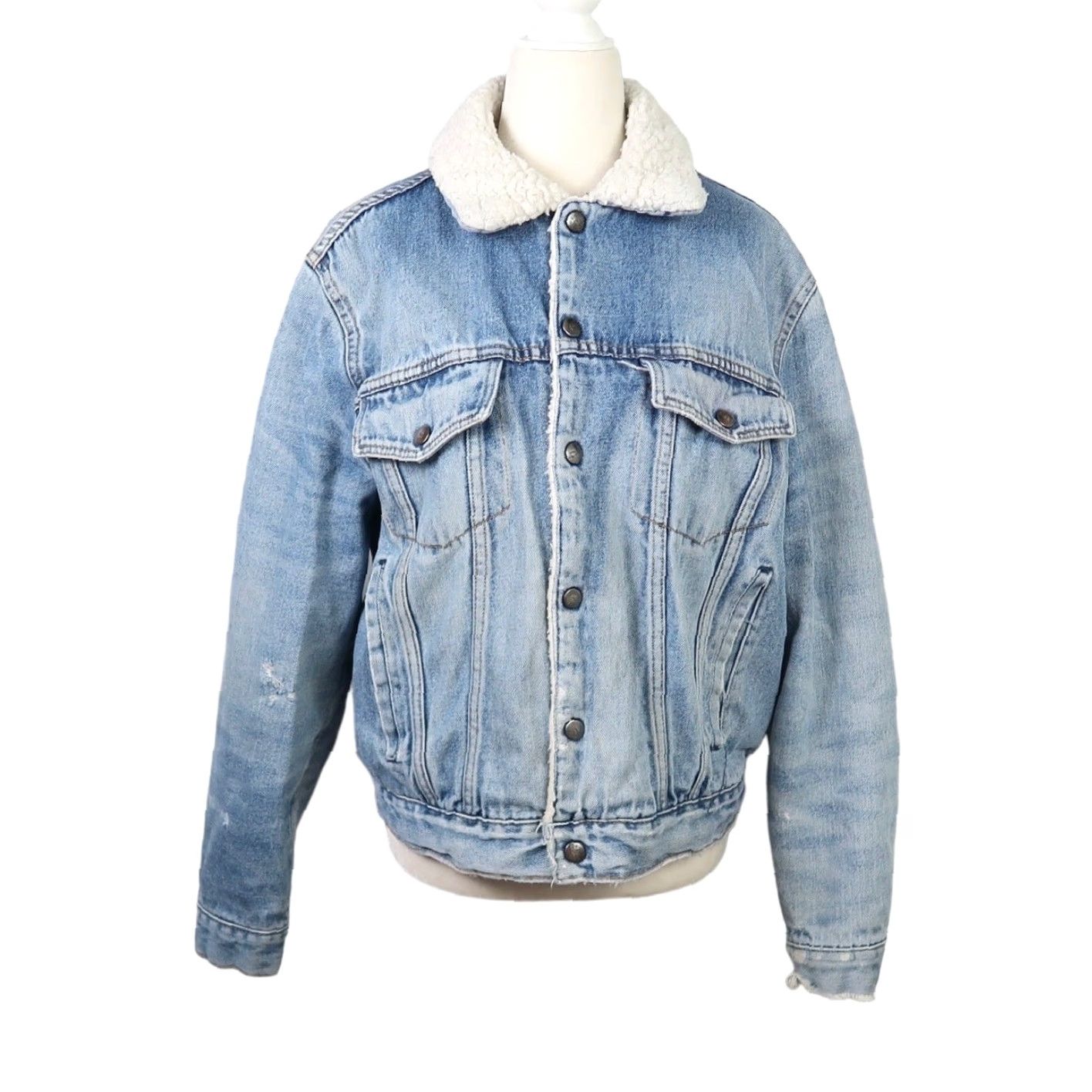 Denime VINTAGE 70s Silver Spur Western Wear Light Wash Blue Denim Jean Sherpa Lined Jacket Mens M Jacket Size US 31 - 2 Thumbnail