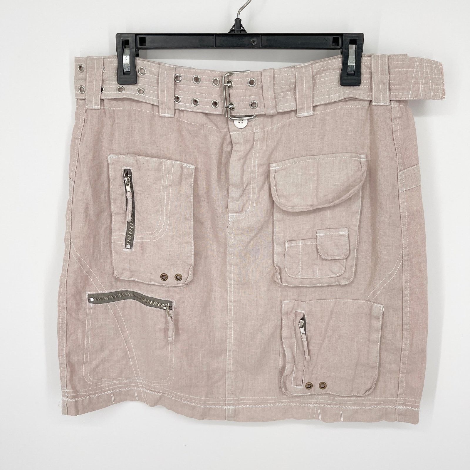 image of Pete & Greta By Johnny Was Linen Cargo Skirt 6 New Beige Y2K, Women's (Size 28)