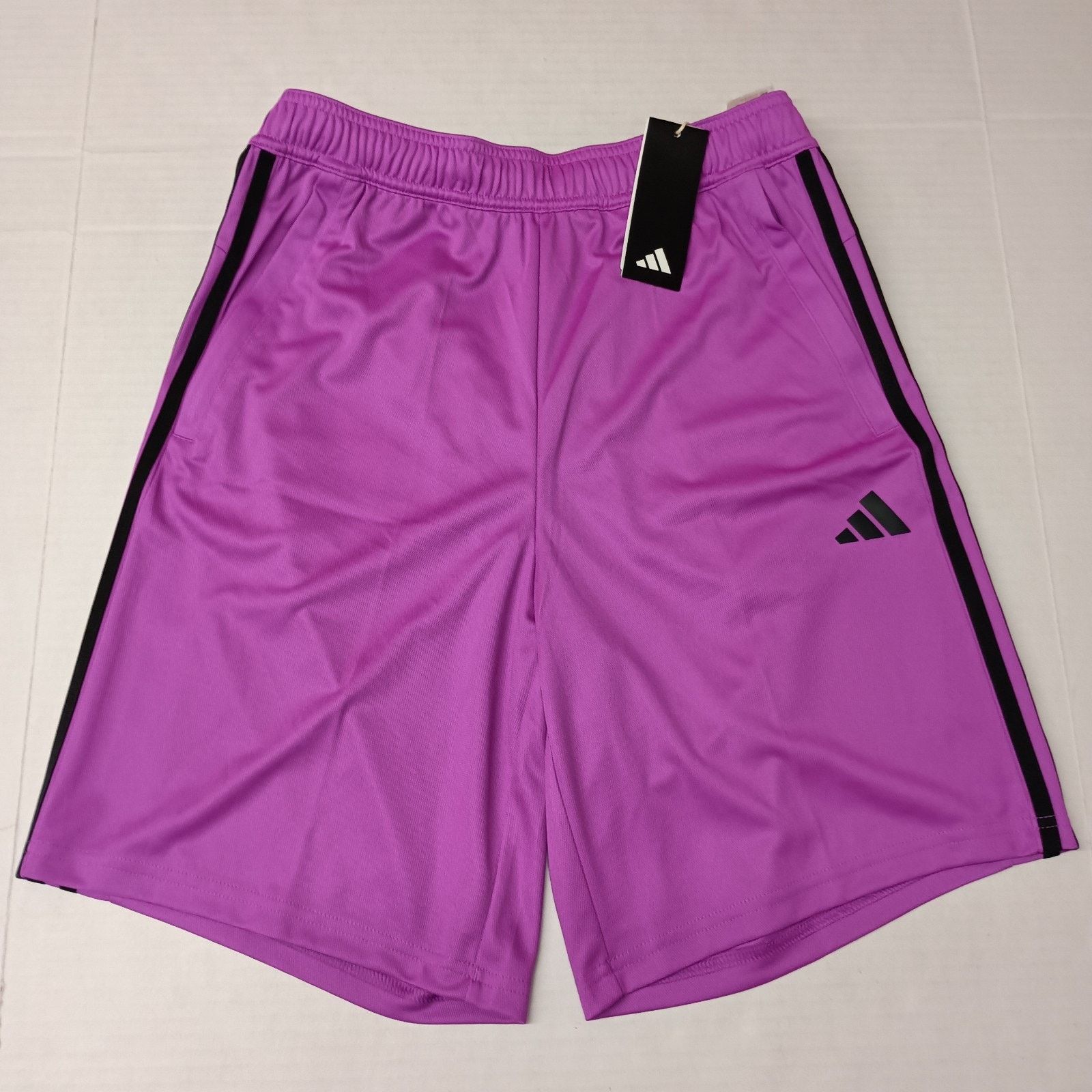Adidas Adidas Mens Train 3 Stripes Zip Pockets Shorts Purple Size M Size US 30 / EU 46 - 1 Thumbnail