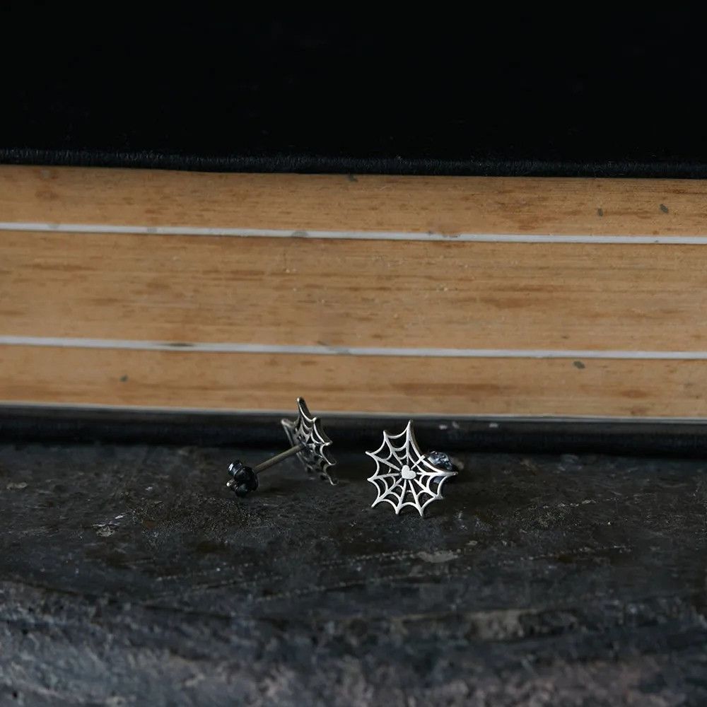 Jewelry Spider Web Heart Stud Earrings 925 Sterling Ear Studs Charms Size ONE SIZE - 5 Thumbnail