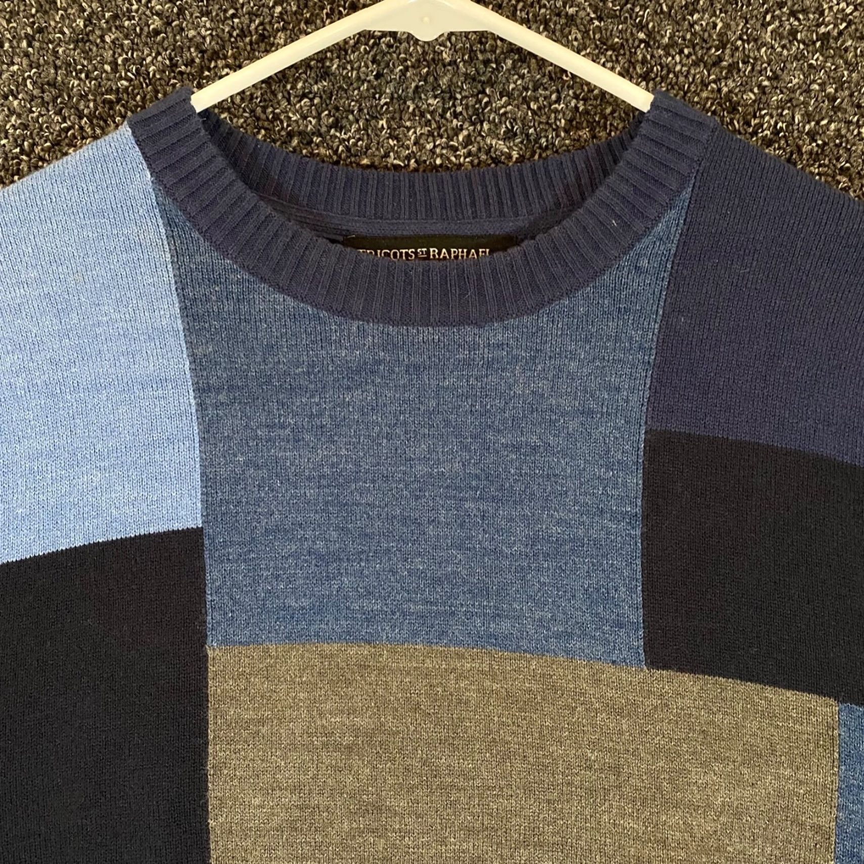 Vintage Tricots St Raphael Sweater Men Medium Blue Gray Plaid Long Sleeve Crew Neck Pullover Jumper Size US M / EU 48-50 / 2 - 2 Thumbnail