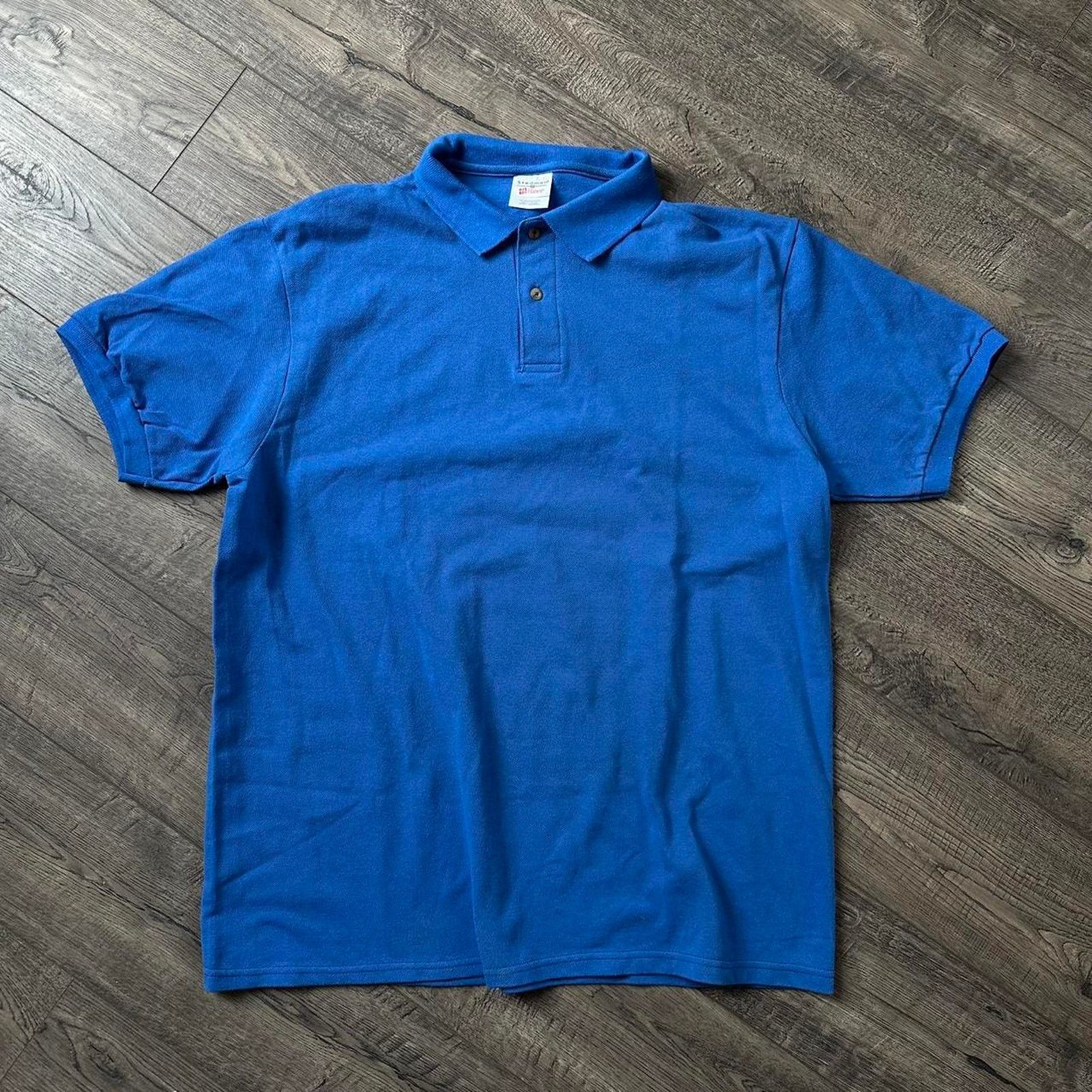 Hanes × Vintage Basic Vintage Y2K Blank Cotton Hanes Polo Collared Shirt Top Size US L / EU 52-54 / 3 - 1 Thumbnail