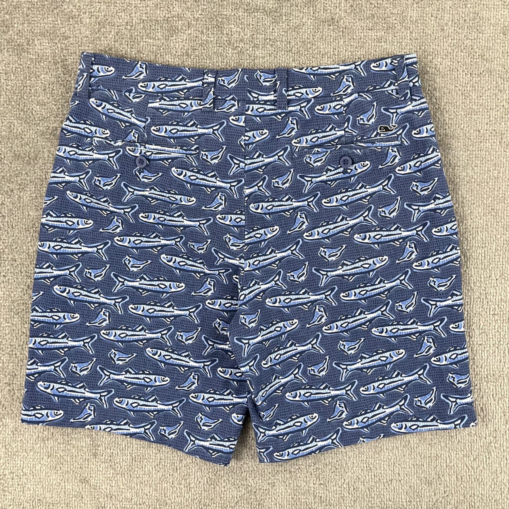 Vineyard Vines VINEYARD VINES Performance Golf Chino Shorts Men 32 Blue Fish Print 8" Inseam Regular Fit Size US 32 / EU 48 - 3 Thumbnail