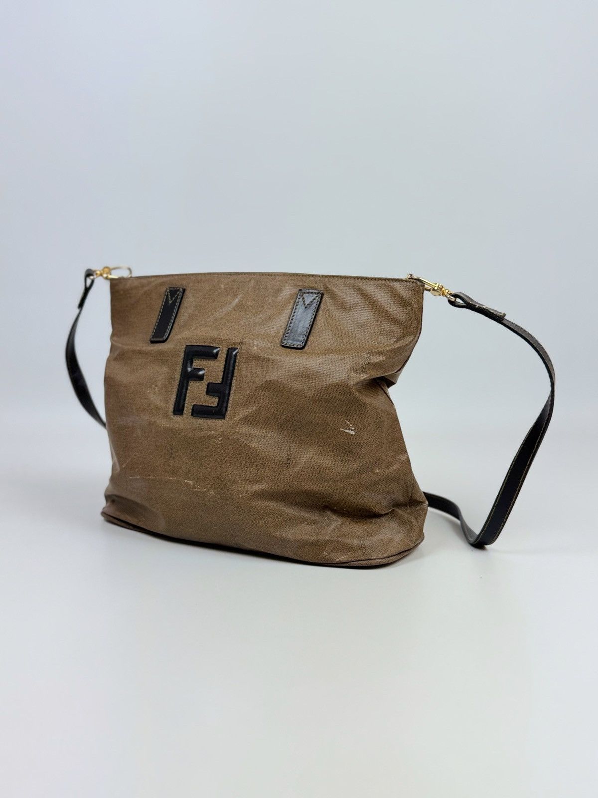 Fendi 1990’s Vintage Distressed Fendi Logo PVC Shoulder Bag Size ONE SIZE - 1 Thumbnail